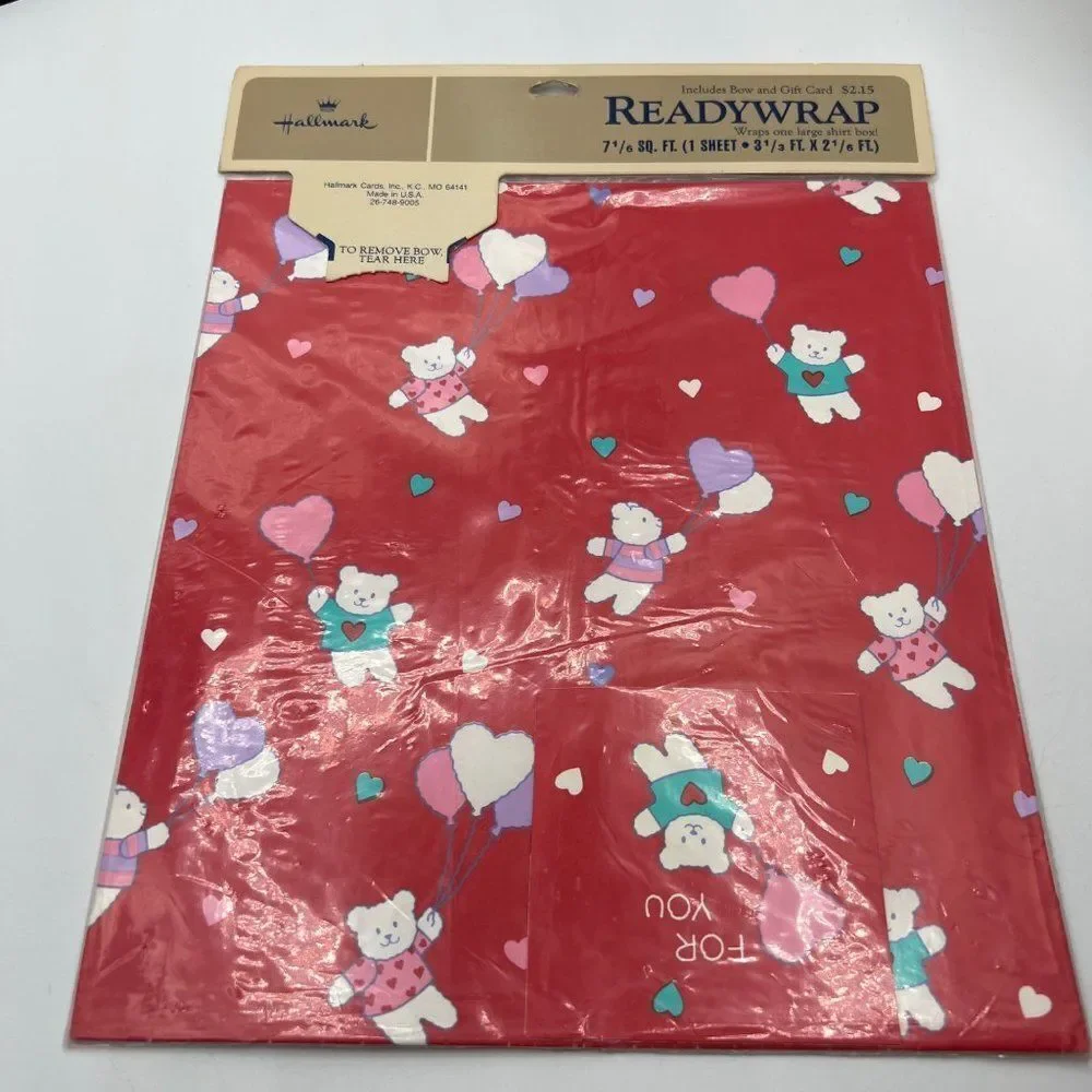 Vintage retro Hallmark Birthday Wrapping Paper Bear Heart